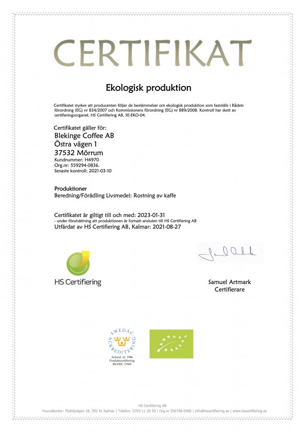 Organic Certificate 2021